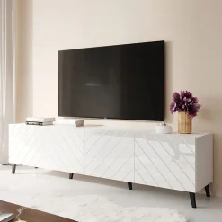 Garnero Arredamenti Mobile porta TV 200x52h cm moderno con frontale decorato Placida Bianco Lucido Outlet