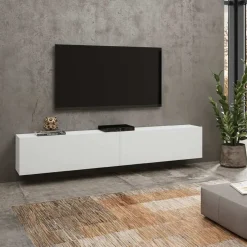 Garnero Arredamenti Mobile porta TV 180x35h cm moderno bianco Fusion Bianco Opaco Outlet