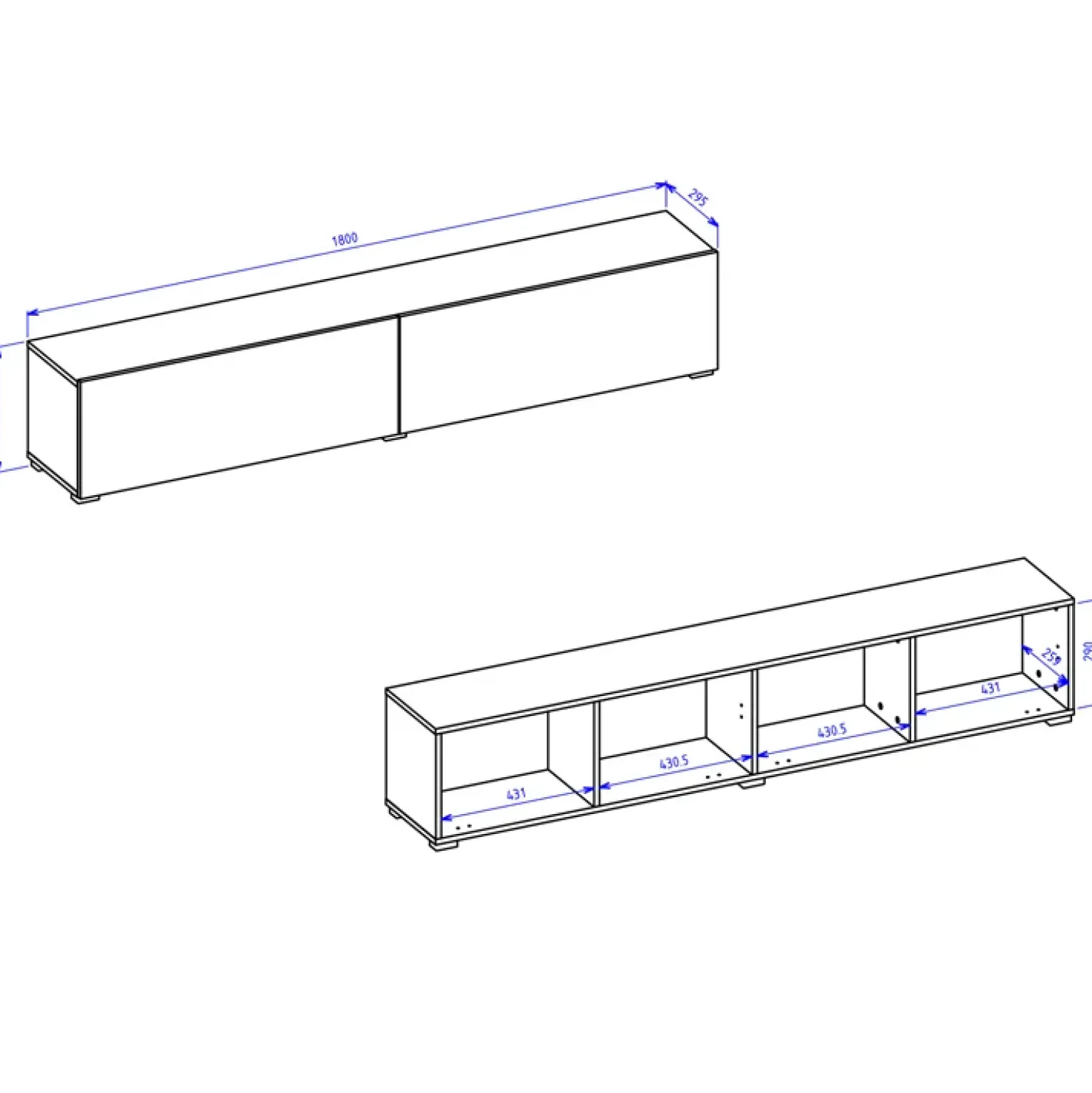 Garnero Arredamenti Mobile porta TV 180x35h cm moderno bianco Fusion Bianco Opaco Outlet