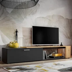 Garnero Arredamenti Mobile porta TV 200x39h cm moderno nero opaco rovere Caravaggio Nero Opaco - Rovere Rustico Best