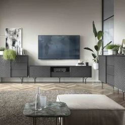 Garnero Arredamenti Mobile porta TV 180x51h cm moderno antracite frassinato nero Parigi New
