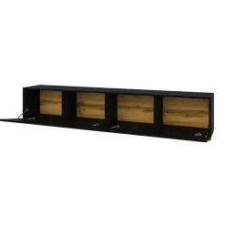 Garnero Arredamenti Mobile porta TV 180x35h cm moderno nero Fusion con 2 ribalte Nero Opaco