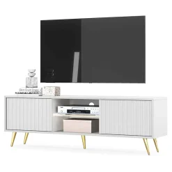 Garnero Arredamenti Mobile porta TV 135x45h cm moderno 2 ante bianco cannettato Celestia Bianco Opaco Clearance