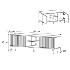 Garnero Arredamenti Mobile porta TV 135x45h cm moderno 2 ante bianco cannettato Celestia Bianco Opaco Clearance