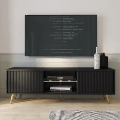 Garnero Arredamenti Mobile porta TV 135x45h cm moderno 2 ante nero cannettato Celestia Nero Opaco Online