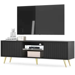 Garnero Arredamenti Mobile porta TV 135x45h cm moderno 2 ante nero cannettato Celestia Nero Opaco Online