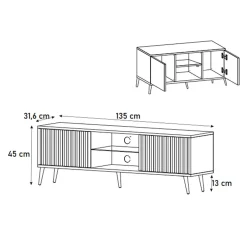 Garnero Arredamenti Mobile porta TV 135x45h cm moderno 2 ante nero cannettato Celestia Nero Opaco Online