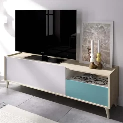 Garnero Arredamenti Mobile porta TV 155x47h cm moderno rovere grigio bianco petrolio Dominic Sale
