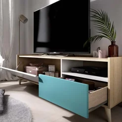 Garnero Arredamenti Mobile porta TV 155x47h cm moderno rovere grigio bianco petrolio Dominic Sale
