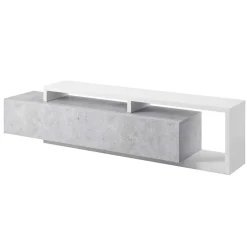 Garnero Arredamenti Mobile porta TV 219x52h cm moderno soggiorno bianco cemento Megan Gihome® Cemento - Bianco opaco Sale