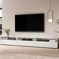 Garnero Arredamenti Mobile porta TV 270x42h cm moderno bianco Emotion Gihome® Bianco Lucido New