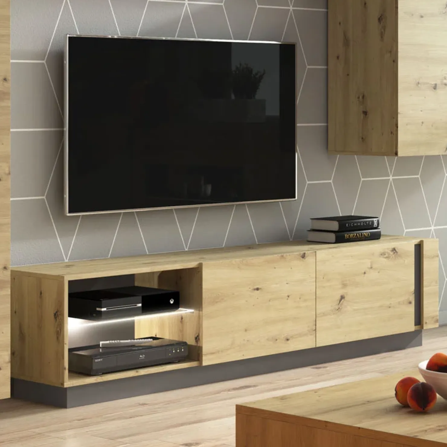 Garnero Arredamenti Mobile porta TV 187x46h cm moderno soggiorno rovere Noa Gihome® Rovere - Antracite Online