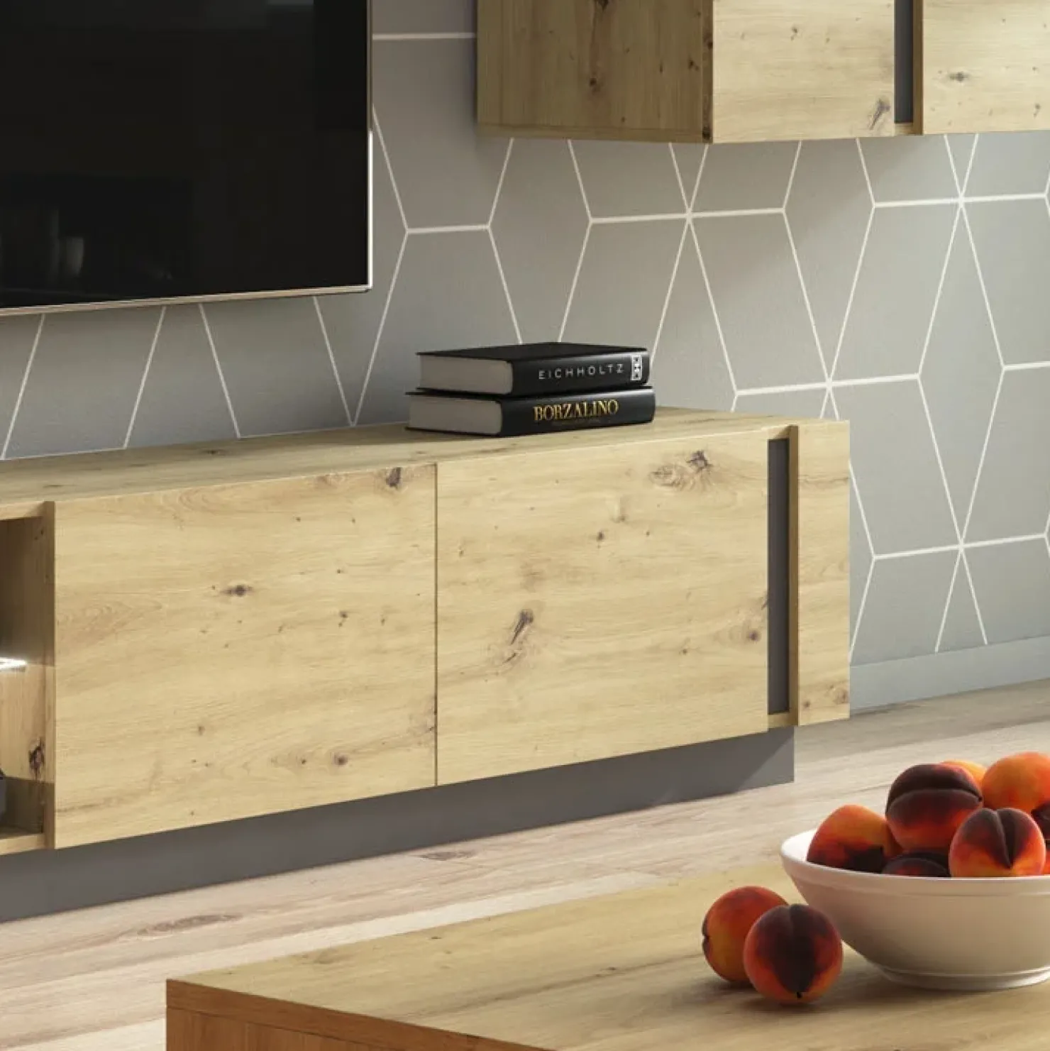 Garnero Arredamenti Mobile porta TV 187x46h cm moderno soggiorno rovere Noa Gihome® Rovere - Antracite Online