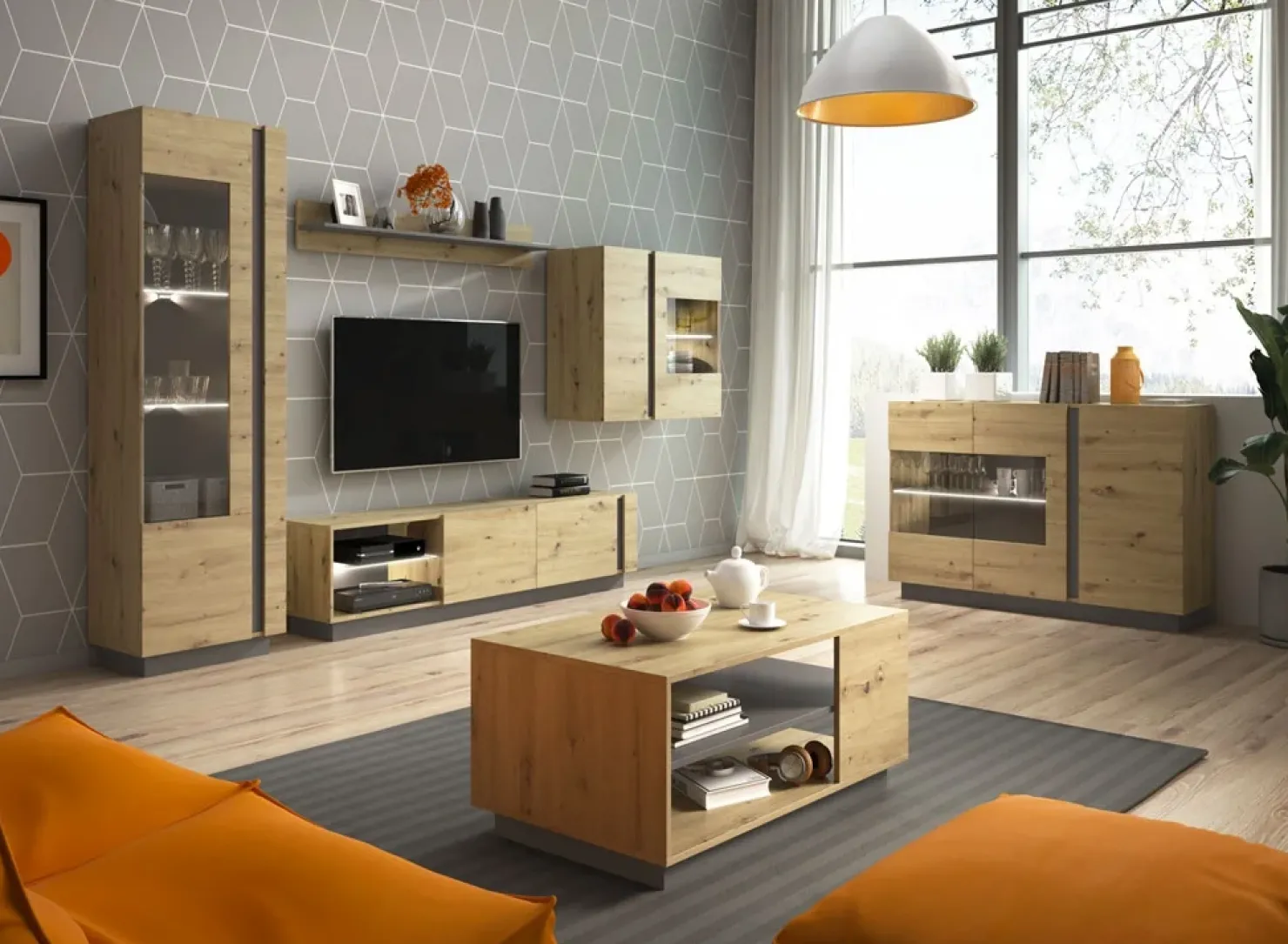 Garnero Arredamenti Mobile porta TV 187x46h cm moderno soggiorno rovere Noa Gihome® Rovere - Antracite Online