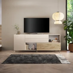 Garnero Arredamenti Mobile porta tv 241x94h cm moderna beige rovere chiaro Witty Rovere - Beige
