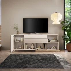 Garnero Arredamenti Mobile porta tv 241x94h cm moderna beige rovere chiaro Witty Rovere - Beige