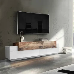 Garnero Arredamenti Mobile porta TV 200x52h cm moderno soggiorno bianco pero Milos Gihome® Bianco Lucido - Rovere Rustico Online