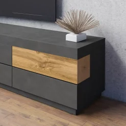 Garnero Arredamenti Mobile porta TV 206x54h cm moderno soggiorno antracite rovere Bahama Antracite - Rovere Rustico Discount