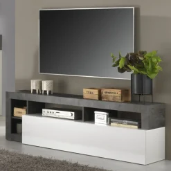 Garnero Arredamenti Mobile porta TV 184x58h cm moderna bianco lucido ossido Invictus Ossido - Bianco Lucido Outlet