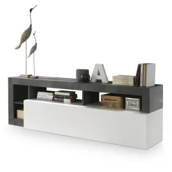 Garnero Arredamenti Mobile porta TV 184x58h cm moderna bianco lucido ossido Invictus Ossido - Bianco Lucido Outlet