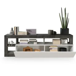 Garnero Arredamenti Mobile porta TV 184x58h cm moderna bianco lucido ossido Invictus Ossido - Bianco Lucido Outlet