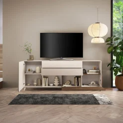 Garnero Arredamenti Mobile porta tv 241x94h cm moderna beige rovere scuro Witty Noce - Beige Sale