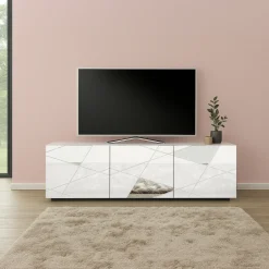 Garnero Arredamenti Mobile porta TV 181x57h cm moderno specchio con serigrafia bianco lucido Silea New