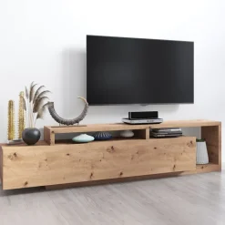 Garnero Arredamenti Mobile porta TV 219x52h cm moderno soggiorno nodoso Megan Gihome® Rovere Outlet