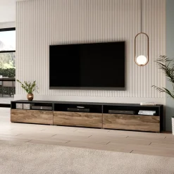 Garnero Arredamenti Mobile porta TV 270x42h cm moderno noce antico nero frassinato Emotion Gihome® Nero Frassinato - Noce Online