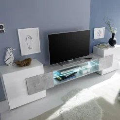 Garnero Arredamenti Mobile porta TV 258x61h cm moderno laccato bianco lucido Starck Bianco Lucido - Cemento Discount