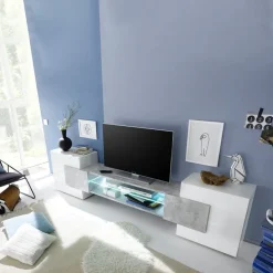 Garnero Arredamenti Mobile porta TV 258x61h cm moderno laccato bianco lucido Starck Bianco Lucido - Cemento Discount