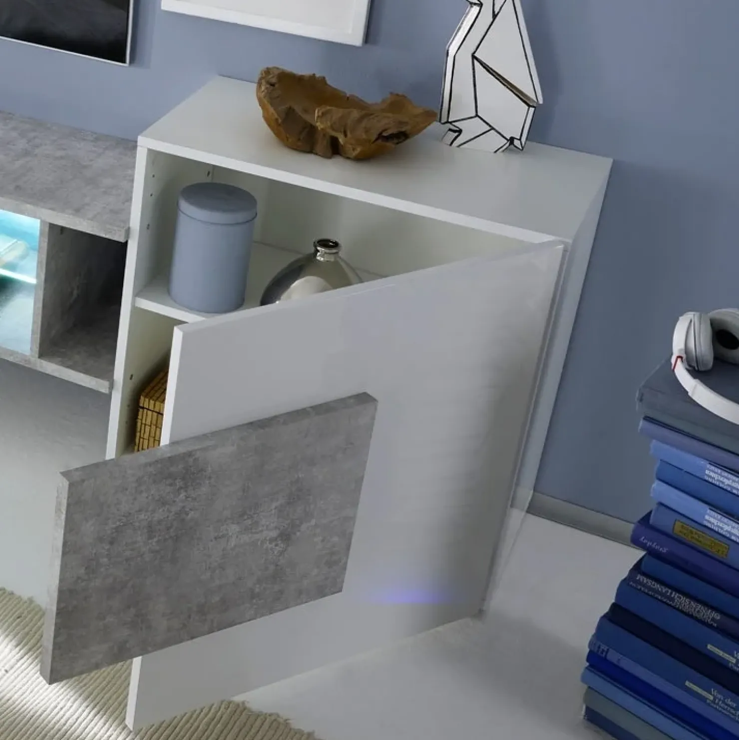 Garnero Arredamenti Mobile porta TV 258x61h cm moderno laccato bianco lucido Starck Bianco Lucido - Cemento Discount