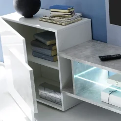 Garnero Arredamenti Mobile porta TV 258x61h cm moderno laccato bianco lucido Starck Bianco Lucido - Cemento Discount
