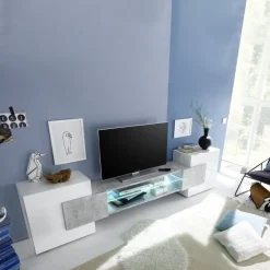 Garnero Arredamenti Mobile porta TV 258x61h cm moderno laccato bianco lucido Starck Bianco Lucido - Cemento Discount