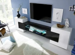 Garnero Arredamenti Mobile porta TV 258x61h cm moderno laccato bianco lucido Starck Bianco Lucido - Nero Lucido Clearance