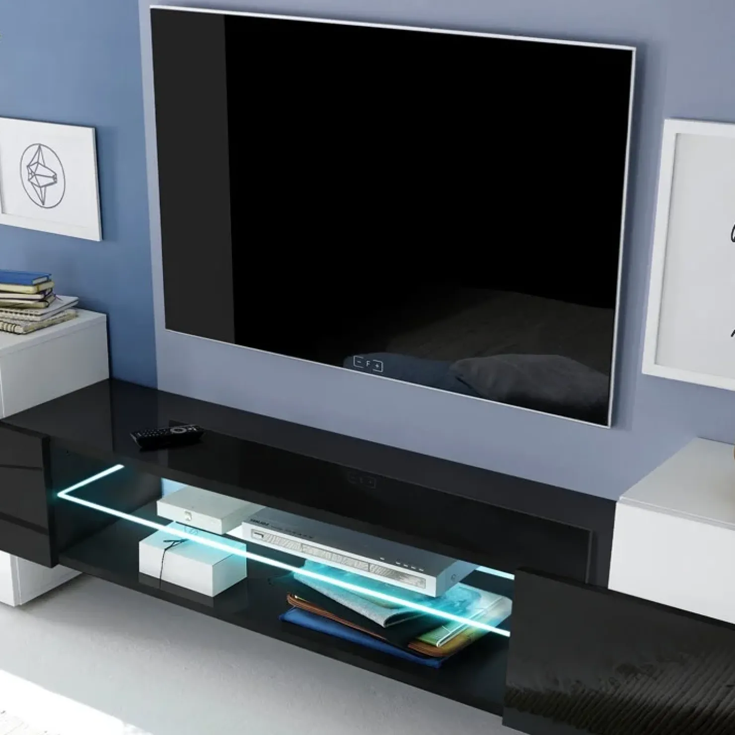 Garnero Arredamenti Mobile porta TV 258x61h cm moderno laccato bianco lucido Starck Bianco Lucido - Nero Lucido Clearance