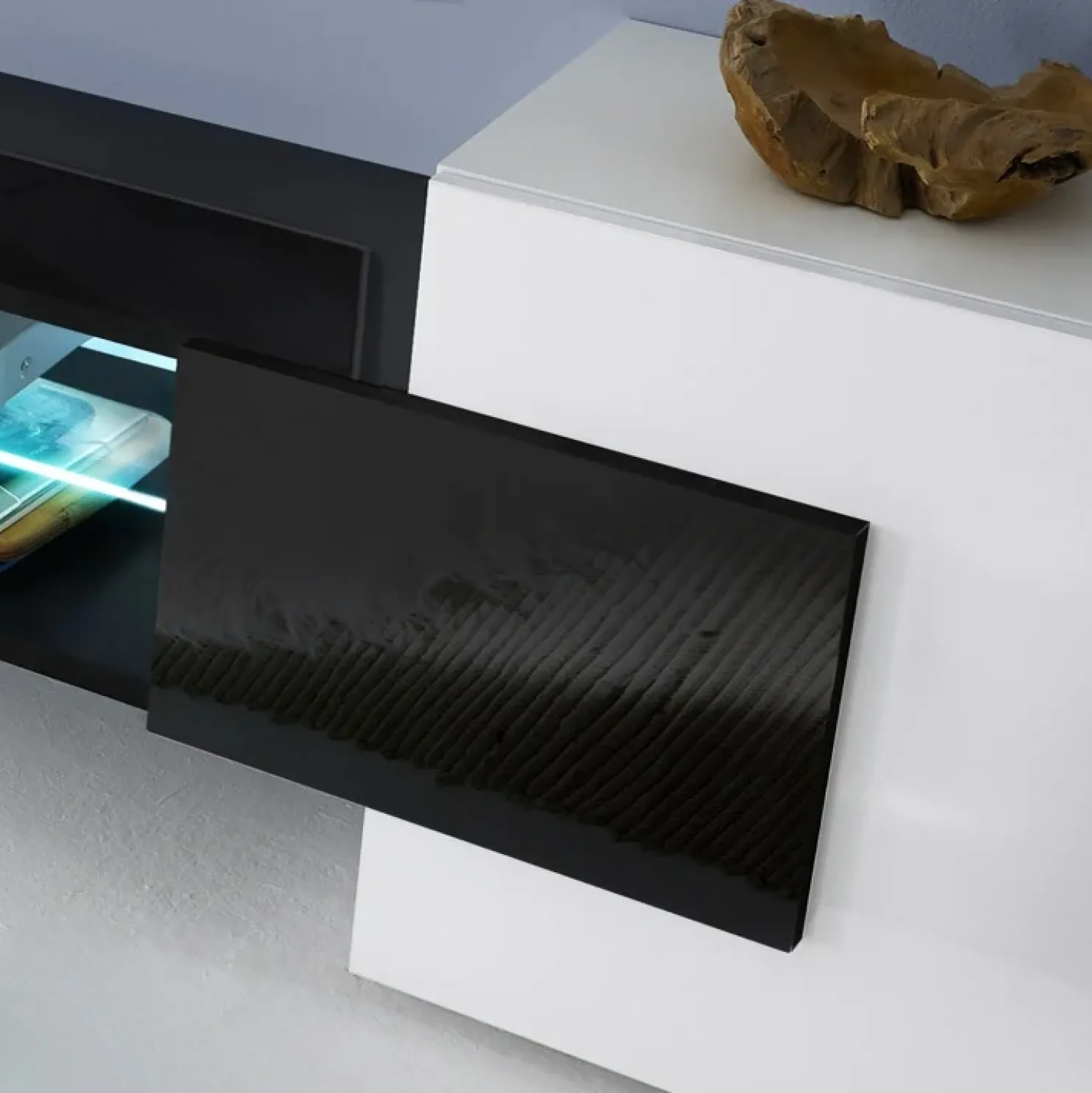 Garnero Arredamenti Mobile porta TV 258x61h cm moderno laccato bianco lucido Starck Bianco Lucido - Nero Lucido Clearance