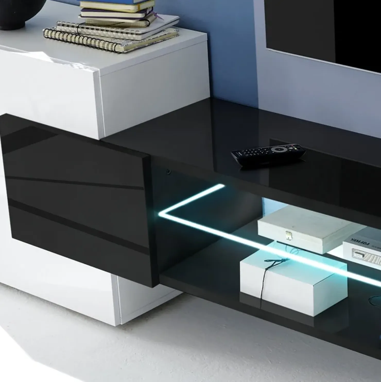 Garnero Arredamenti Mobile porta TV 258x61h cm moderno laccato bianco lucido Starck Bianco Lucido - Nero Lucido Clearance