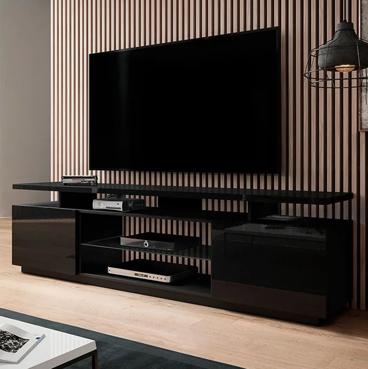 Garnero Arredamenti Mobile porta TV 180x56h cm Blackburn Nero Lucido Clearance