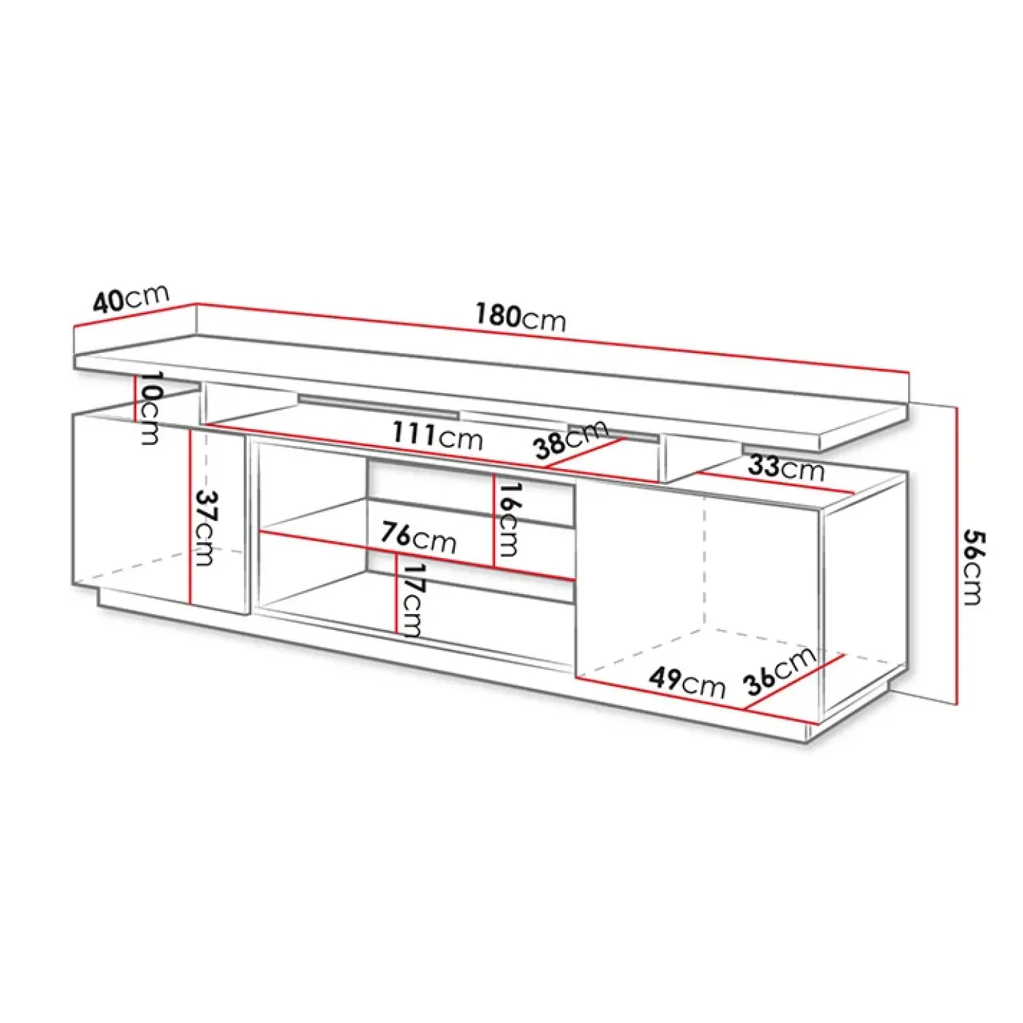 Garnero Arredamenti Mobile porta TV 180x56h cm Blackburn Nero Lucido Clearance