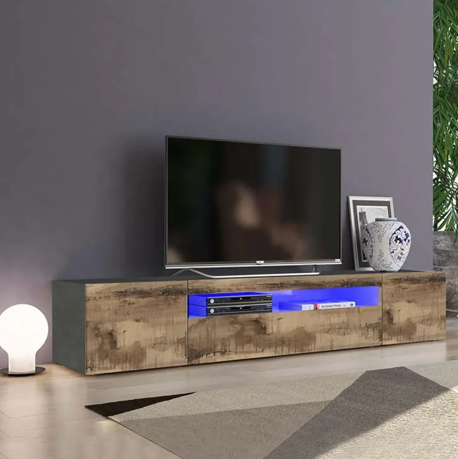 Garnero Arredamenti Mobile porta TV 200x37h cm pero antracite Light Big Gihome® Rovere Rustico - Antracite Sale
