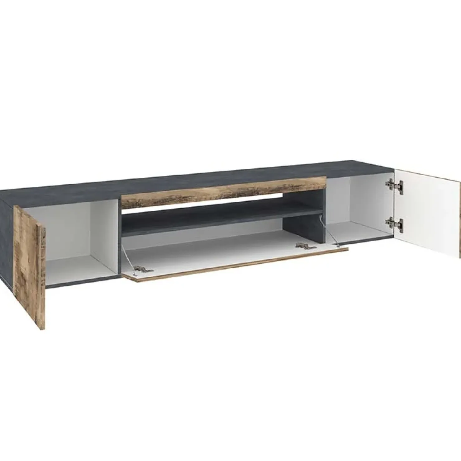 Garnero Arredamenti Mobile porta TV 200x37h cm pero antracite Light Big Gihome® Rovere Rustico - Antracite Sale