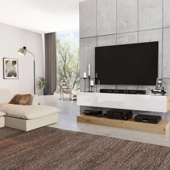 Garnero Arredamenti Mobile porta TV 138x70h cm rovere bianco lucido Bolivar Discount