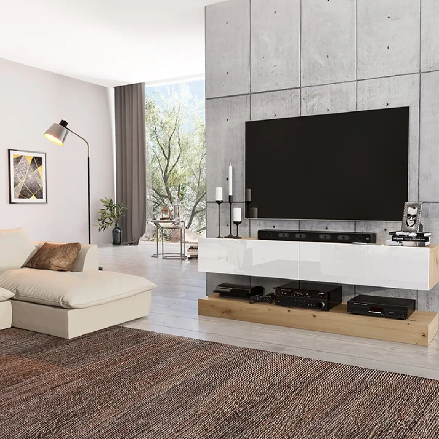 Garnero Arredamenti Mobile porta TV 138x70h cm rovere bianco lucido Bolivar Discount