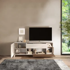 Garnero Arredamenti Mobile porta TV 181x67h cm soggiorno beige rovere scuro Witty Noce - Beige New