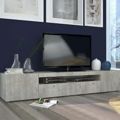 Garnero Arredamenti Mobile porta TV 200x37h cm soggiorno Light Big Gihome® Cemento Outlet