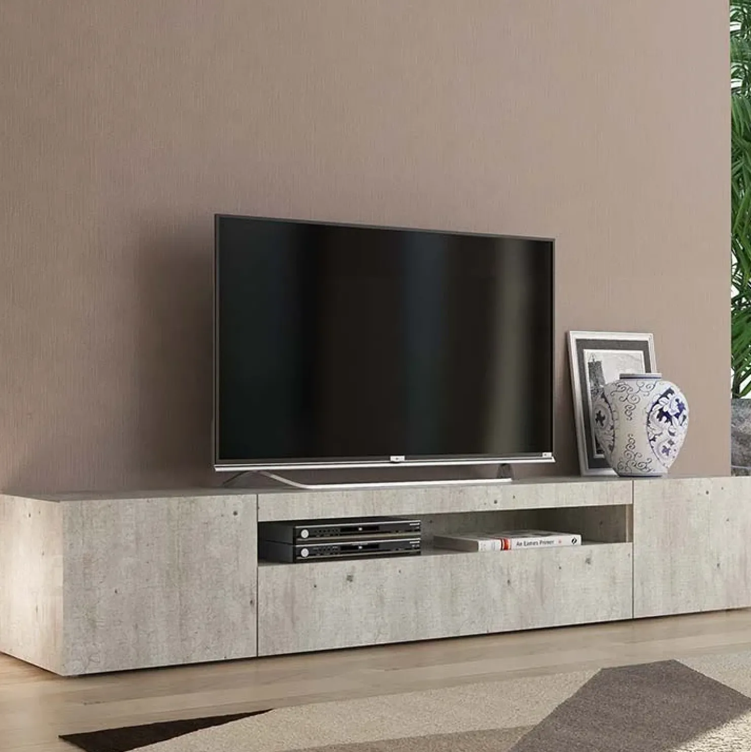 Garnero Arredamenti Mobile porta TV 200x37h cm soggiorno Light Big Gihome® Cemento Outlet