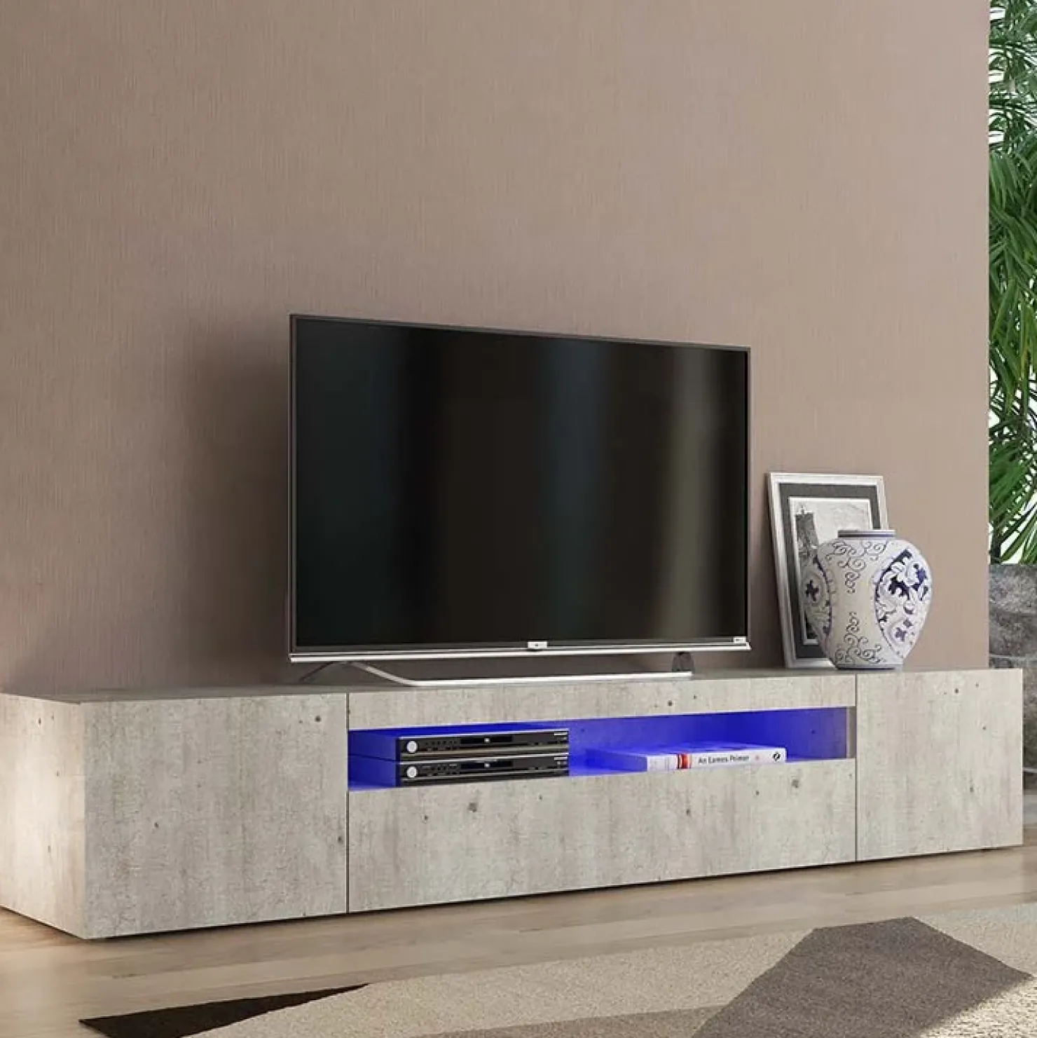 Garnero Arredamenti Mobile porta TV 200x37h cm soggiorno Light Big Gihome® Cemento Outlet