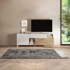 Garnero Arredamenti Mobile porta TV 181x67h cm soggiorno bianco lucido rovere chiaro Witty Rovere - Bianco Lucido Hot