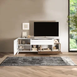 Garnero Arredamenti Mobile porta TV 181x67h cm soggiorno bianco lucido rovere scuro Witty Noce - Bianco Lucido Discount